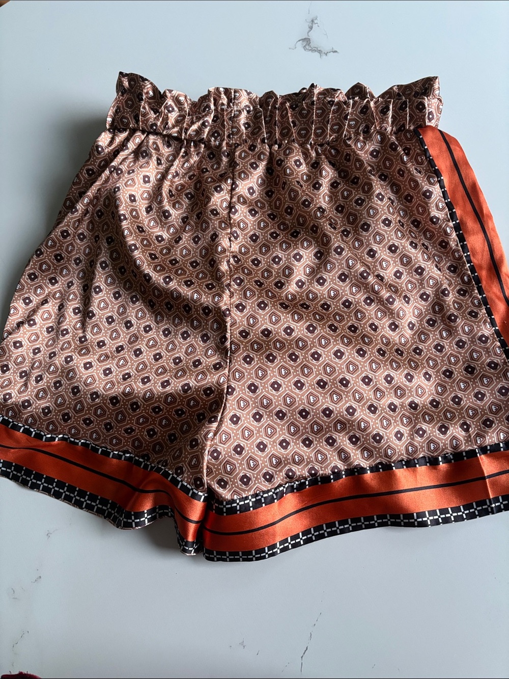 NWOT Silky Printed Pajama Set in Brown with Orange Trim - Picture 2 of 5